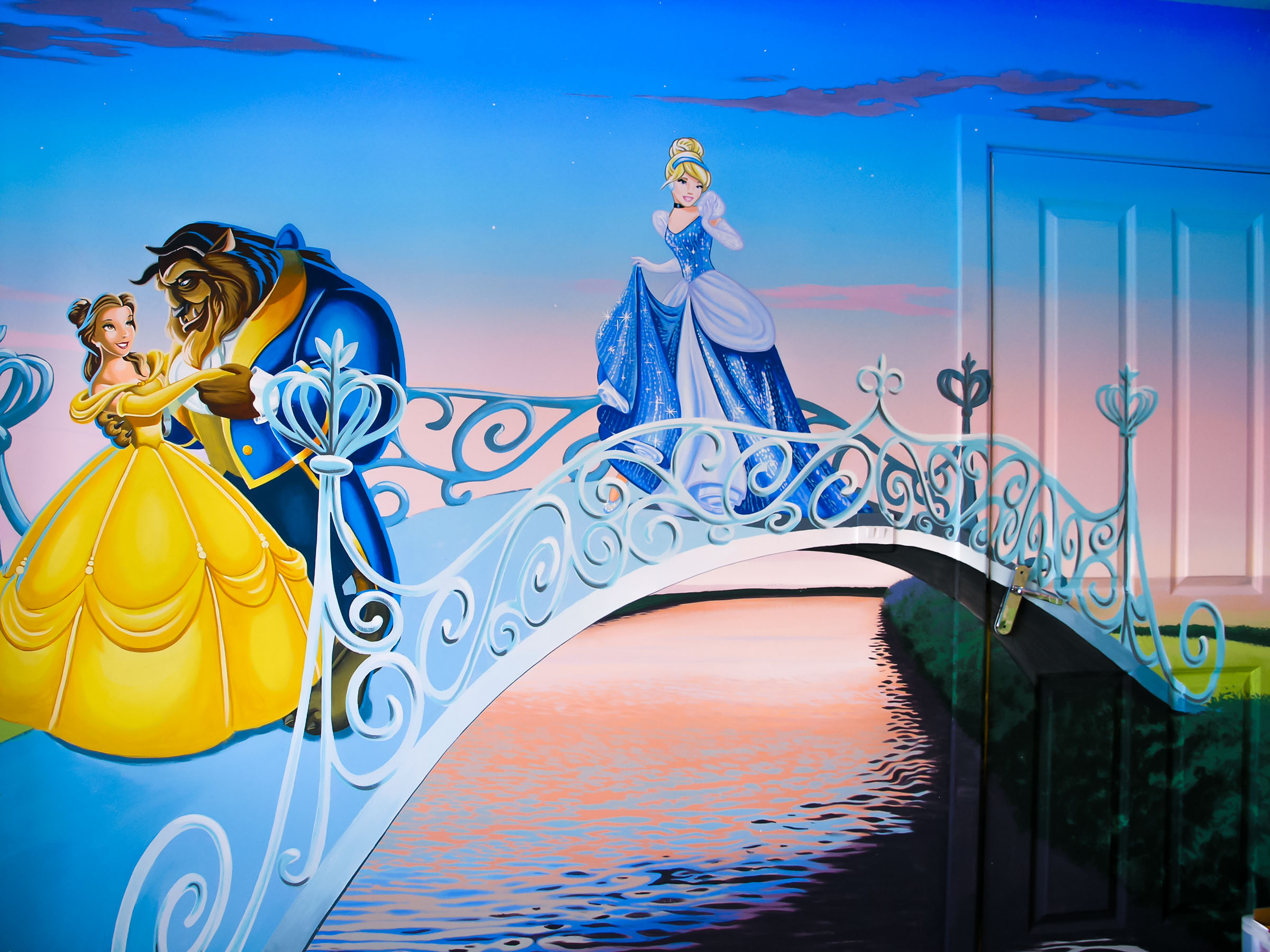 Cinderella and Beauty and the Beast on curly bridge