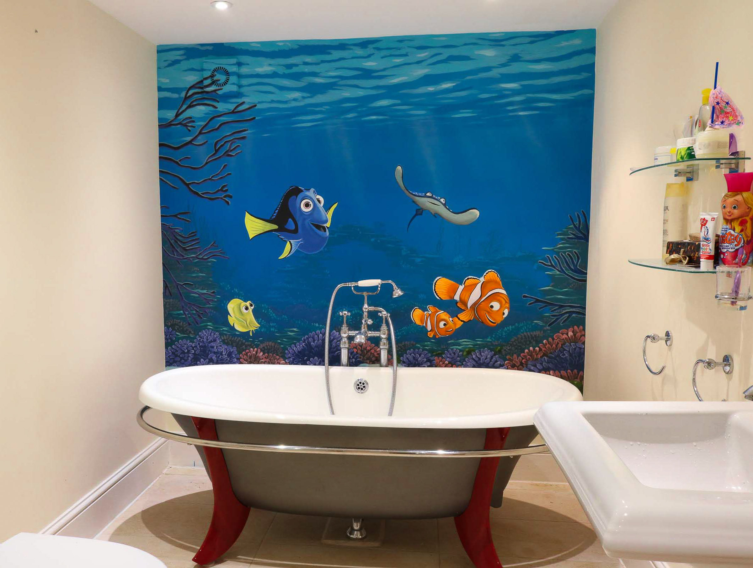 Finding Nemo or Finding Dory children's bathroom mural