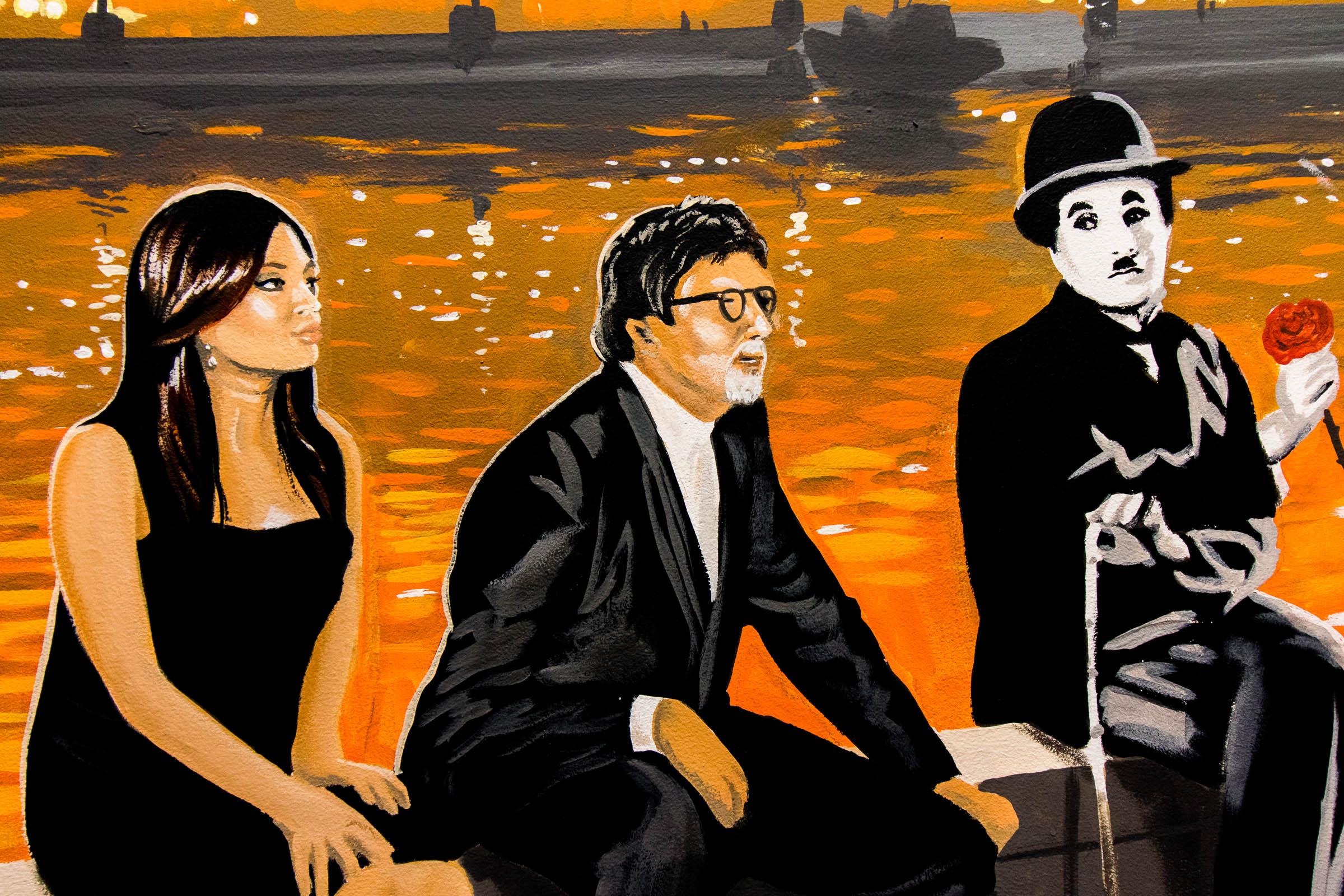 Aladin Mural Restaurant in Brick Lane - Close up of Amitabh Bachchan, Aishwarya Rai Bachchan and Charlie Chaplin