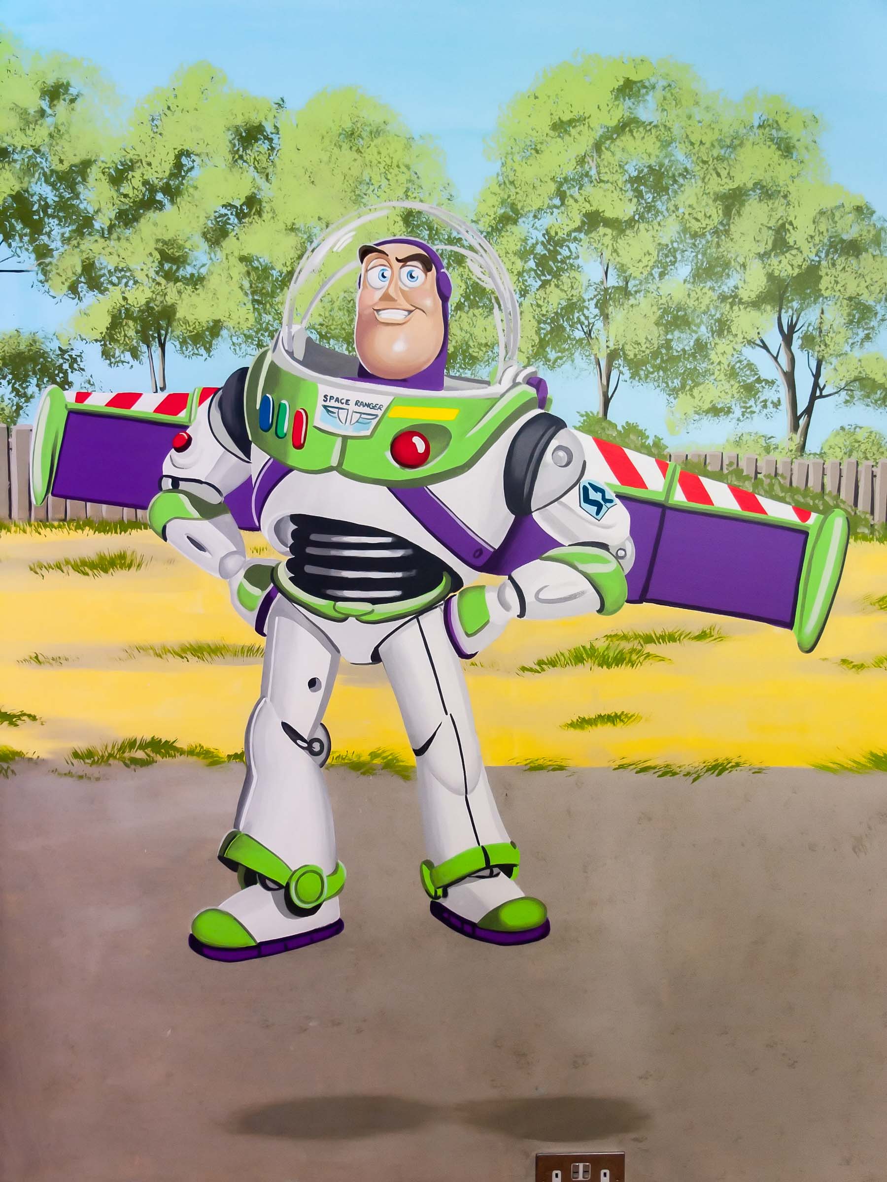 Buzz Lightyear part of mural in boy's room