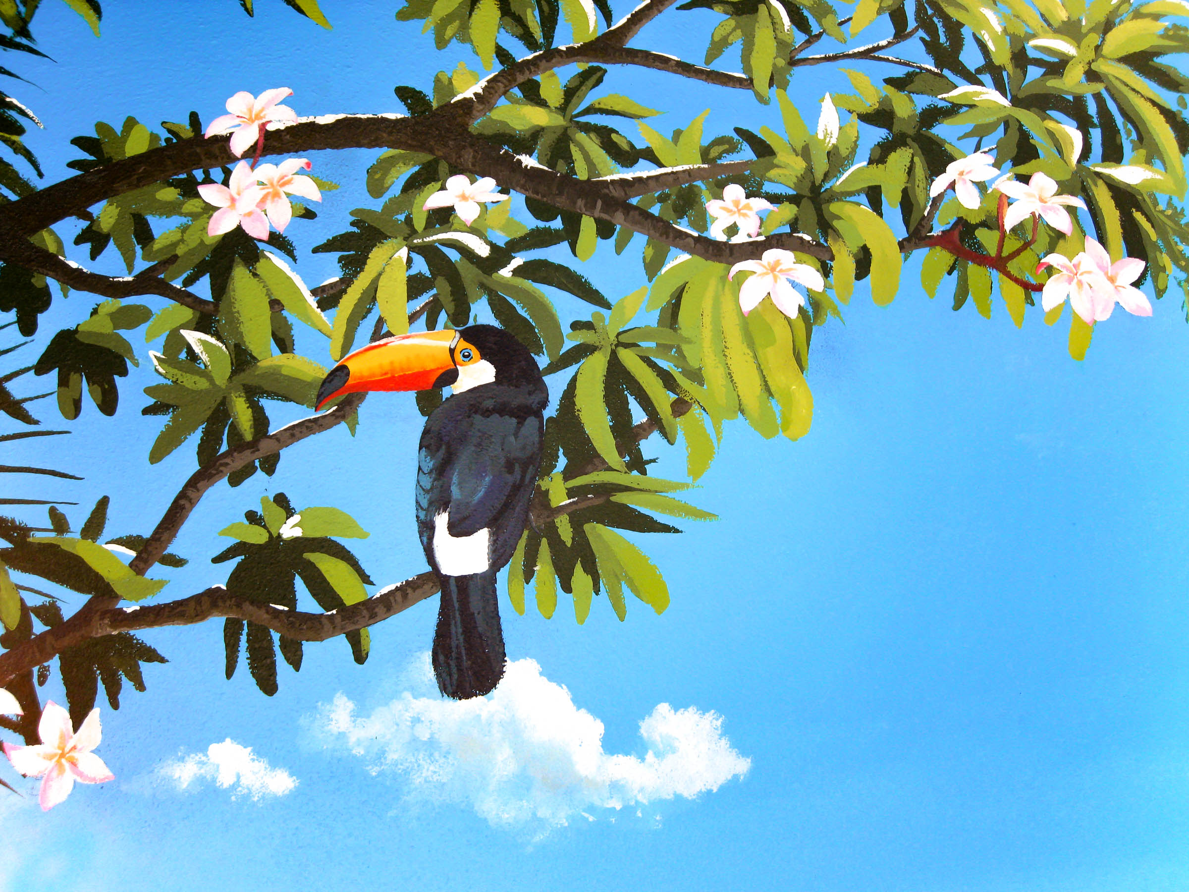 Toucan-in-tropical-tree-mural