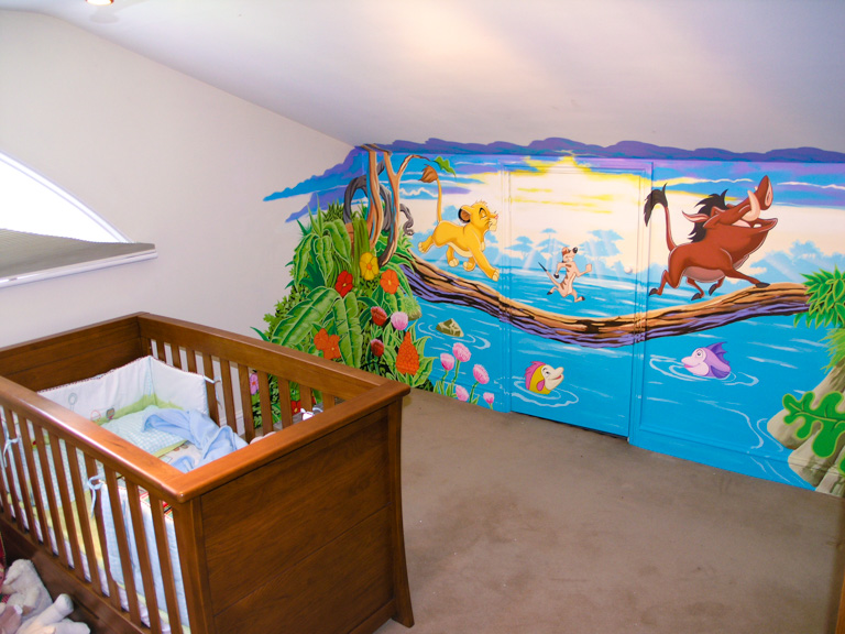 disney lion king mural in nursery