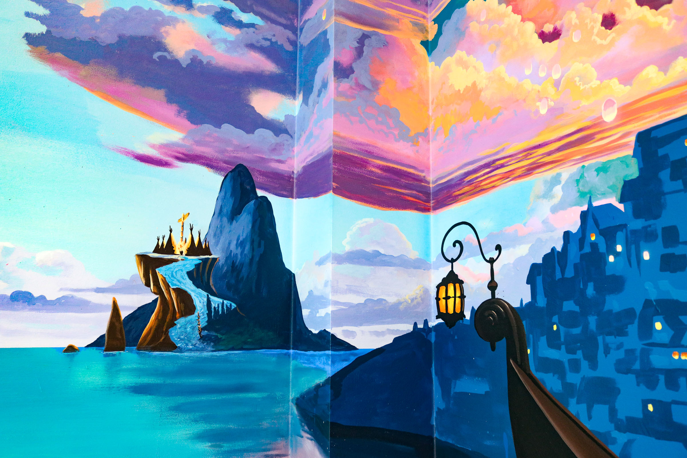 mega disney mural in playroom lilo and stitch