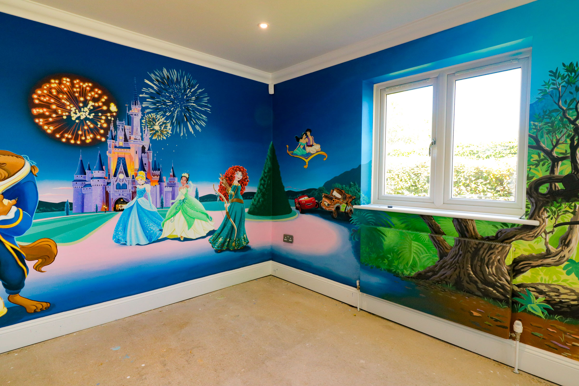 Playroom mural, Moana background scene with Ariel and the more Little Mermaid characters