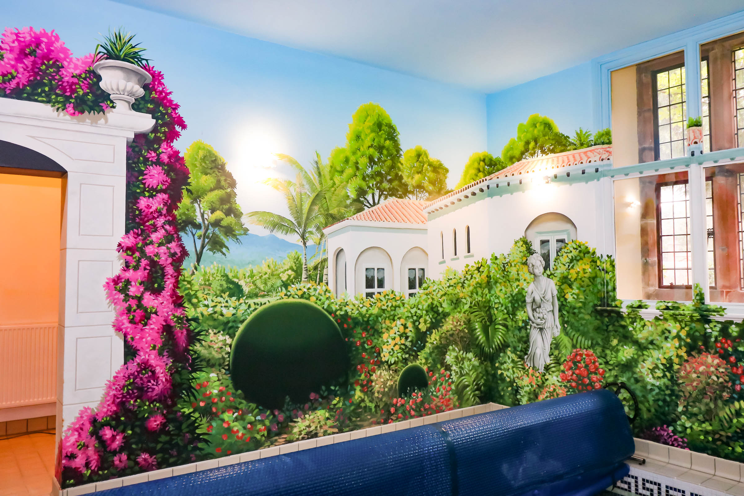 Caribbean Islands Mural around private indoor pool in the UK