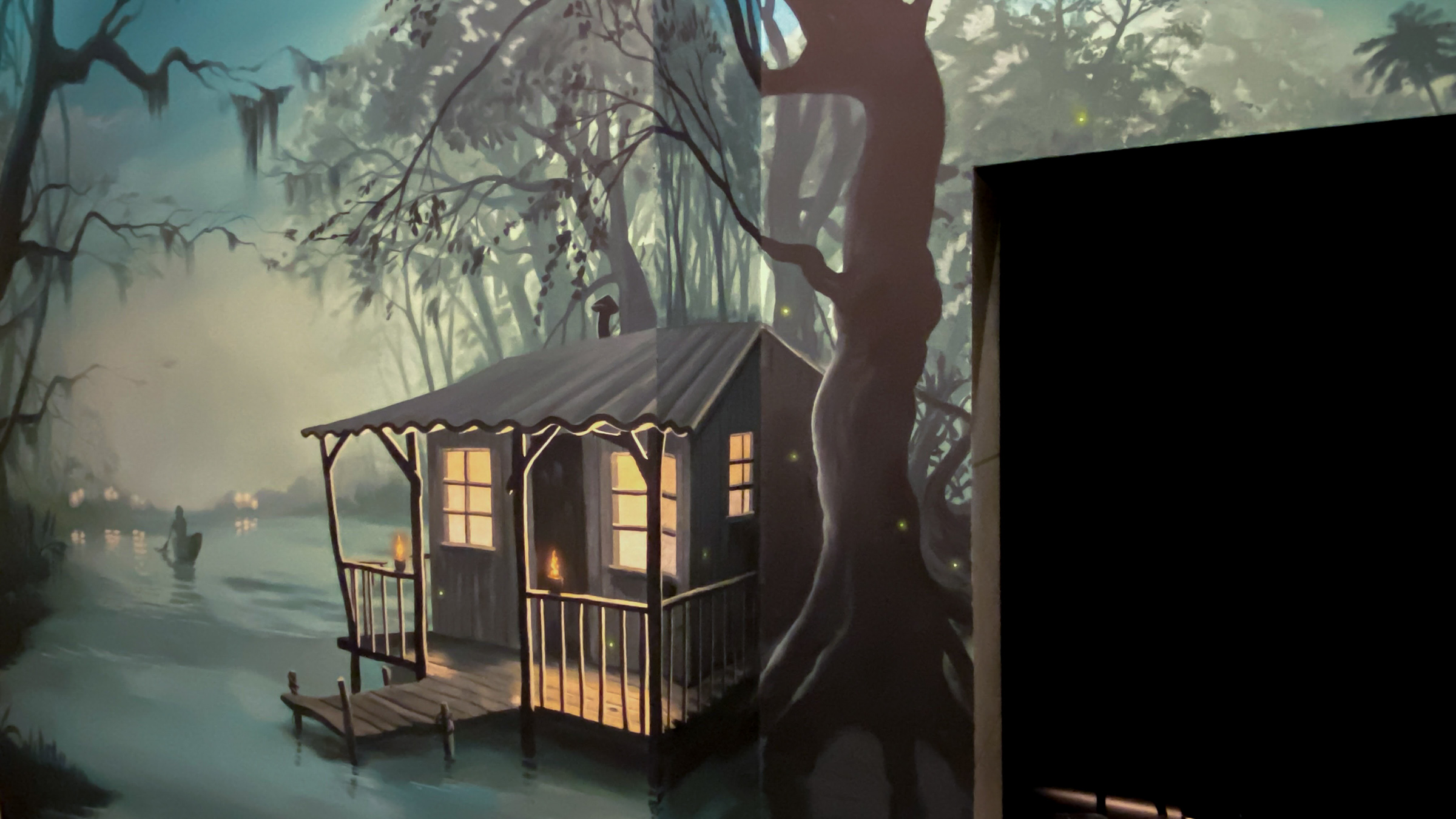 Lantern lit swamp Mural with large tree