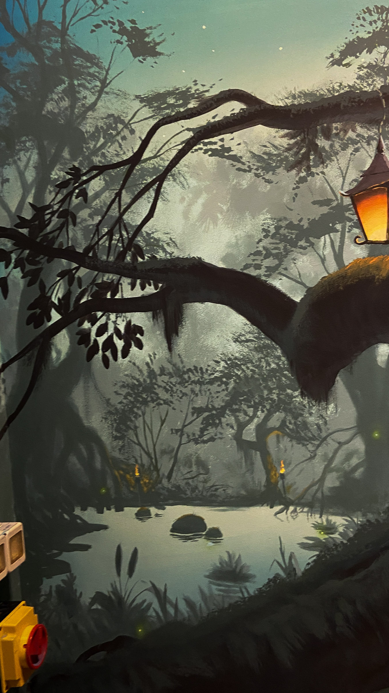 Lantern lit swamp Mural with large tree