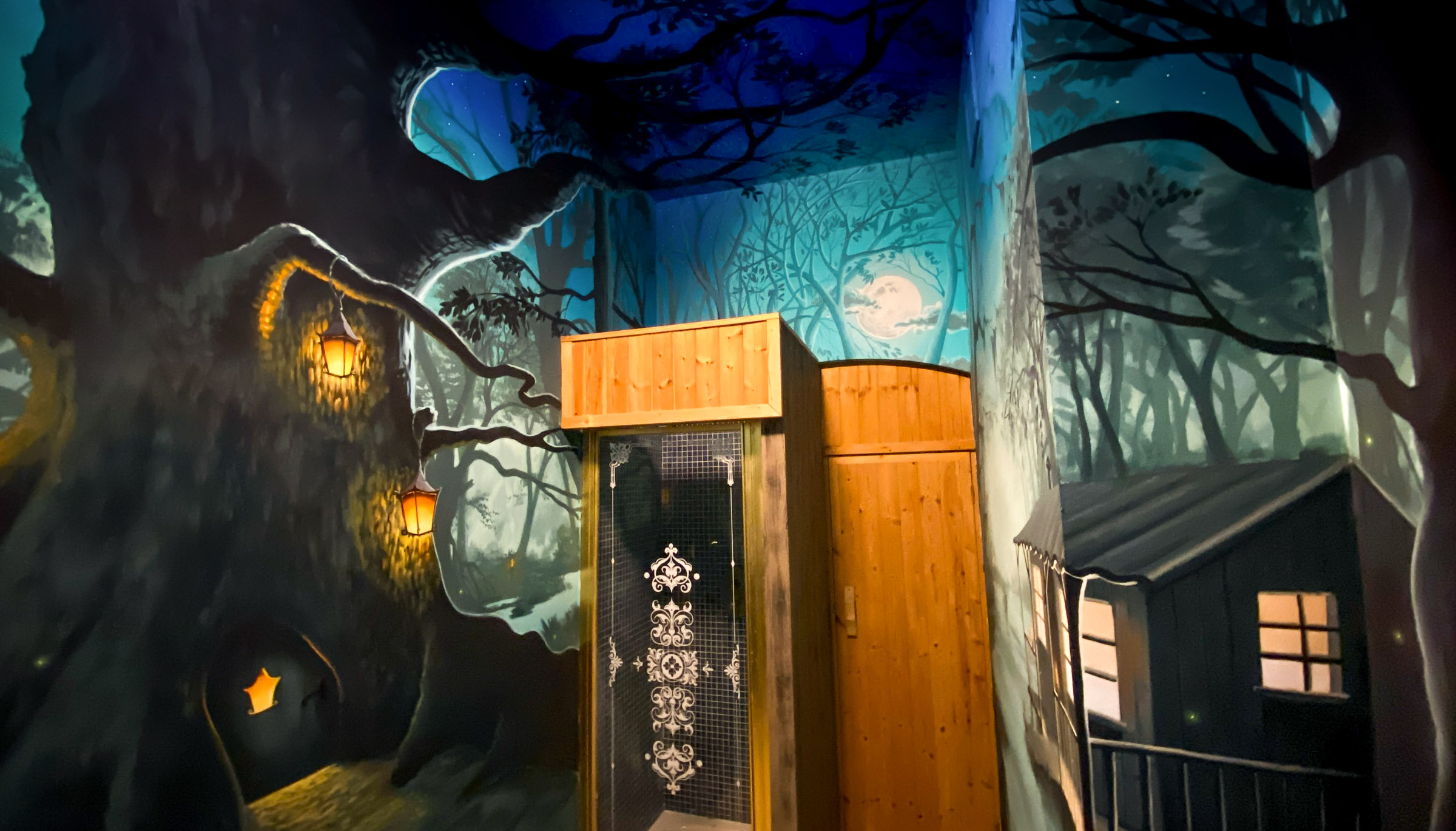 Lantern lit swamp Mural with large tree