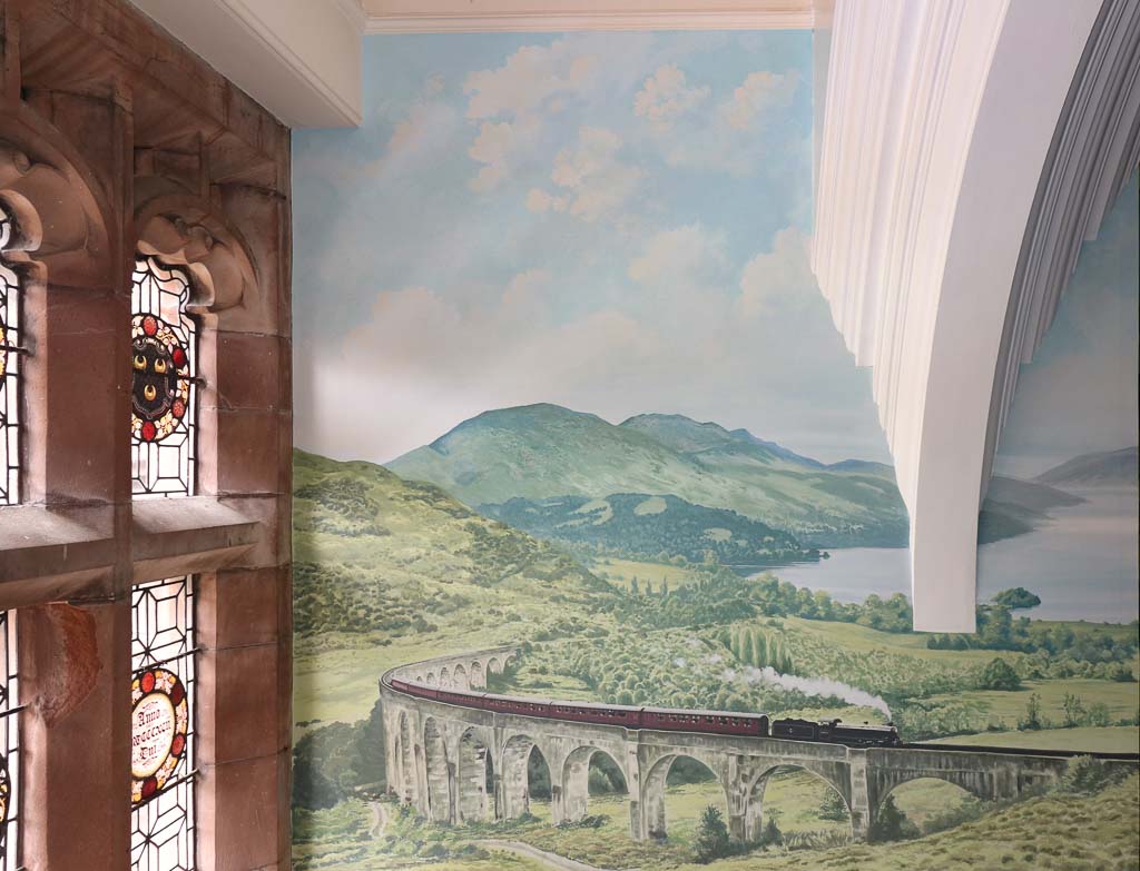 Hogwarts train in stately home mural