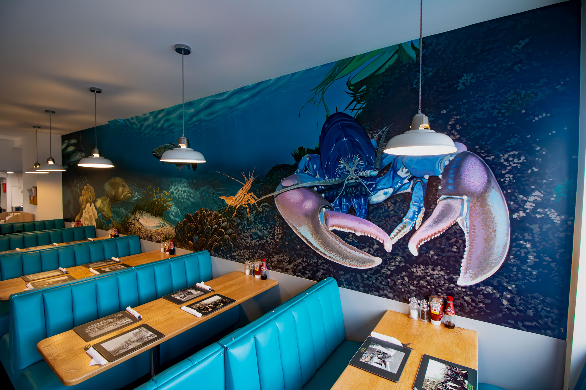 Murals in Platters Seafood Restaurant, Plymouth Sacredart Murals