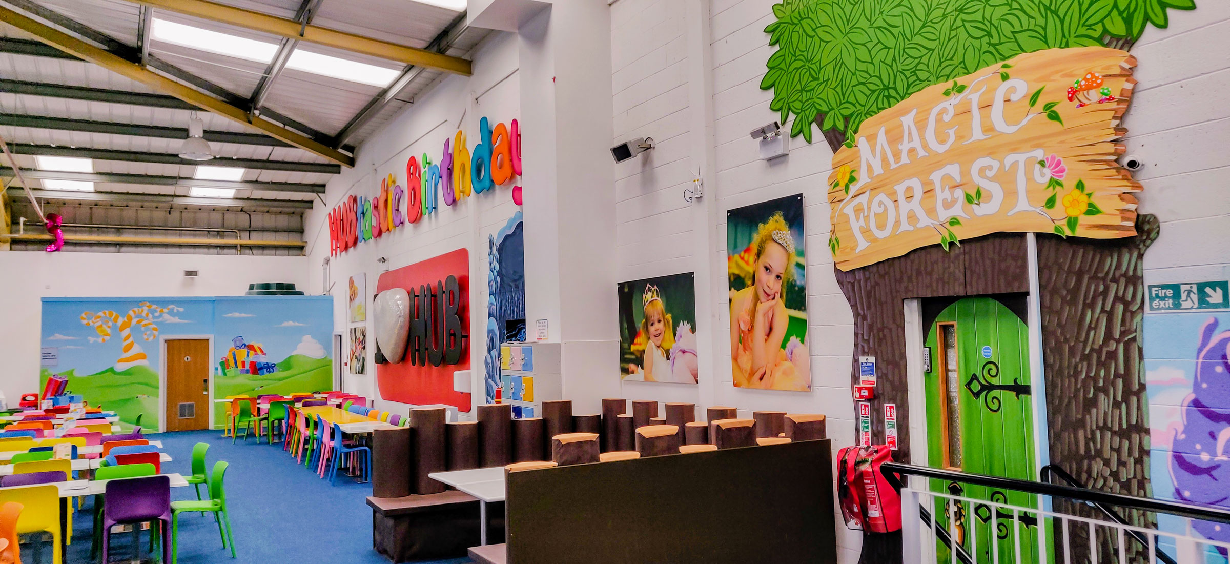 Magic Forest Party Room at the Riverside Hub, Northampton, entrance from the mezzanine, view left.