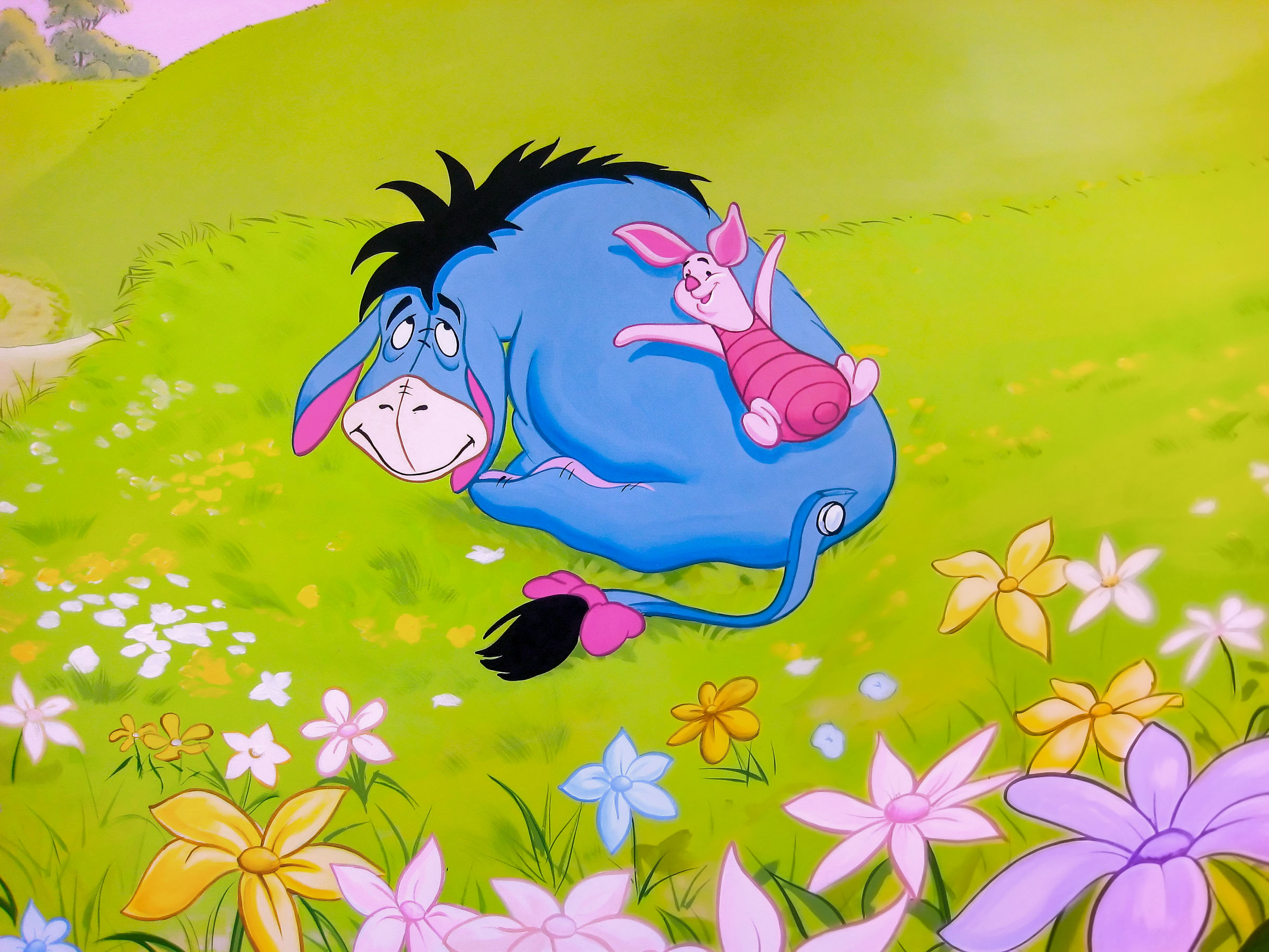 piglet sliding down eeyore's back wall-mural