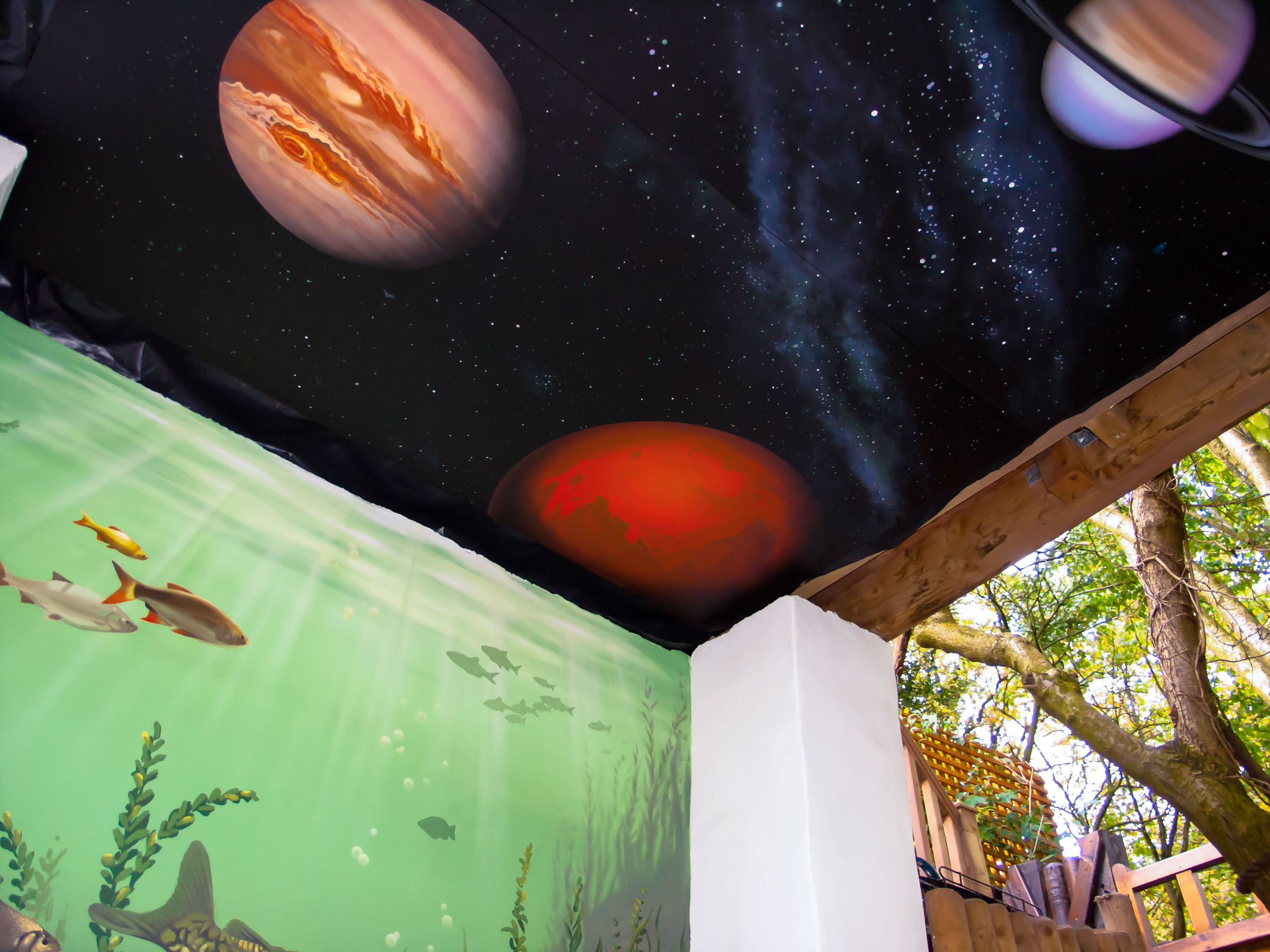 jupiter, saturn and mars mural, with fish