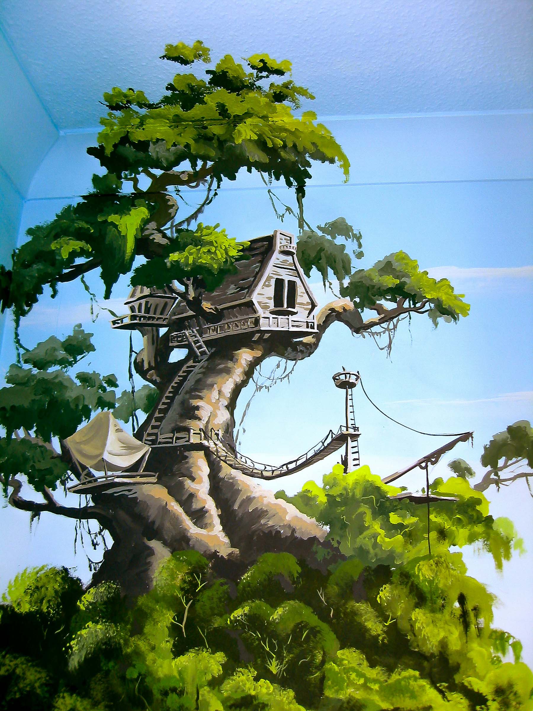 Treehouse in the jungle in this part of the jungle mural